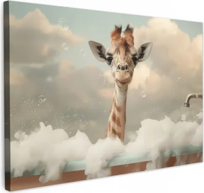 Produktbild von MuchoWow® - Leinwandbilder - Giraffe - Wilde Tiere - Bad - Schaumstoff, Wandbild, Wanddeko Bilder Wohnzimmer, 90x60 cm