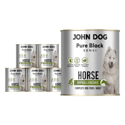 Produktbild von John Dog Hundenassfutter Pure Black Hypoallergenic Pferdefleisch - Getreidefreies Monoprotein Nassfutter für empfindliche Hunde 6 x 800g