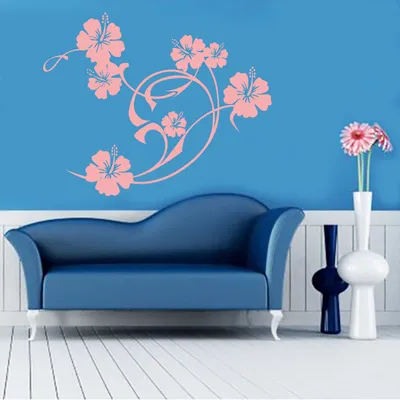 Produktbild von Wandtattoo - Wandaufkleber - Wandtattoo "Hibiskus Swirl" - 45cm x 36cm hellrosa - Dekoration Küche Wohnzimmer Wand