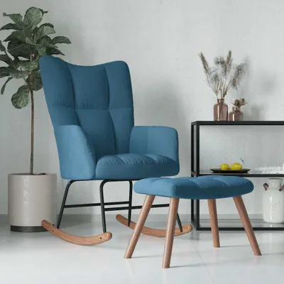 Produktbild von vidaXL Houpací křeslo s taburetem Velvet Blue
