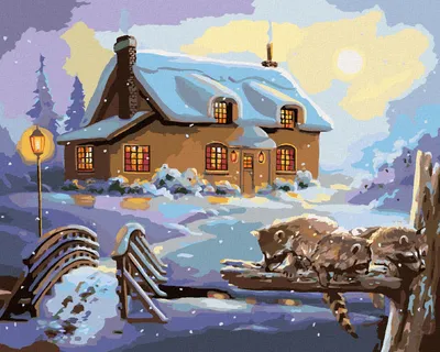 Produktbild von Zuty - Malen nach Zahlen - WASCHBÄR UND HAUS IM WINTER (D. RUSTY RUST), 40x50 cm, ohne Keilrahmen
