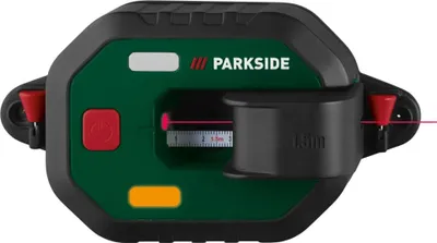 A digital laser level with a roll measuring tape.