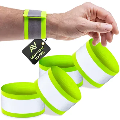 Produktbild von AVANA Reflektorband mit Klettverschluss reflektierendes Armband Reflektor elastisch Hosenschutz Reflektorstreifen Joggen Fahrrad 4er Set - Neon-Gelb