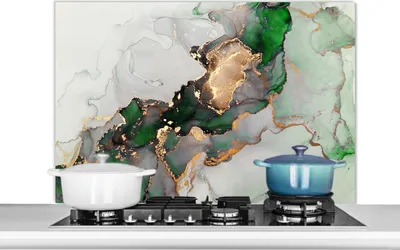 Produktbild von KitchenYeah®  Spritzschutz Küche - Küchenrückwand - Wandschutz für Herd und Spüle - Marmor - Gold - Grün - Luxus 100x65 - Alu-Dibond (Alternative zum Spritzschutz aus Glas) - Hitzebeständig - Herdspri