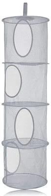Image de Panier suspendu gris, pliable, en filet, avec 4 compartiments, sac de rangement suspendu pour petits vêtements