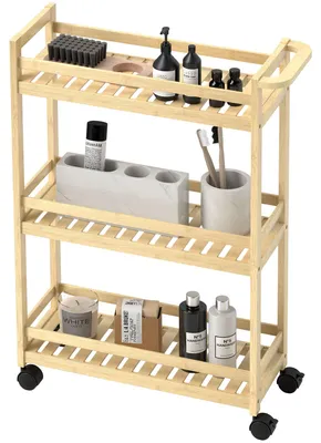 Obrázok produktu pre Servírovací vozík z bambusu s 3 úrovňami a kolieskami | Farba: Hnedá | Rozmery: 20 x 55 x 75 cm