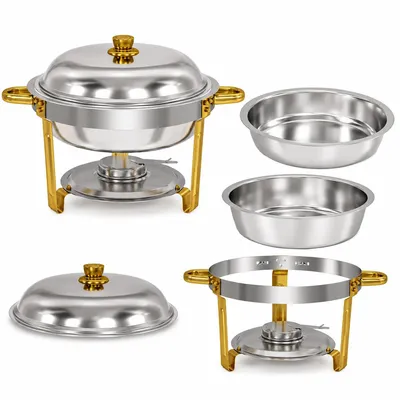 Produktbild von Chafing Dish 4,5L, Edelstahl Warmhaltebehälter mit Deckel, Buffet Set mit Brennerhalter, Speisewärmer für Hochzeit, Catering, Hotel und Restaurant