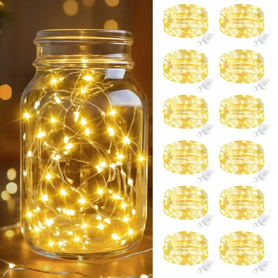 LED-Lichterkette 12er-Set, 24 m, 240 LEDs, warmweiß, batteriebetrieben