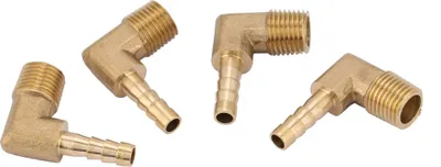 Zdjęcie produktu dla 4 sztuki Mosiężne kolanko do podłączenia węża z gwintem zewnętrznym G1/4" 6 mm