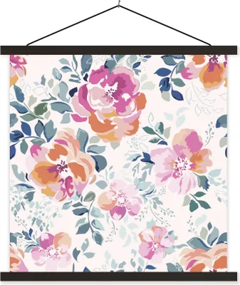 Produktbild von MuchoWow® Textilposter Blumen - Rosen - Aquarell 60x60 cm mit schwarzem Rahmen - Posteraufhänger