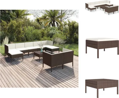 Produktbild von vidaXL 10-tlg. Garten-Lounge-Set mit Auflagen Poly Rattan Braun -  Gartenmöbel-Sets