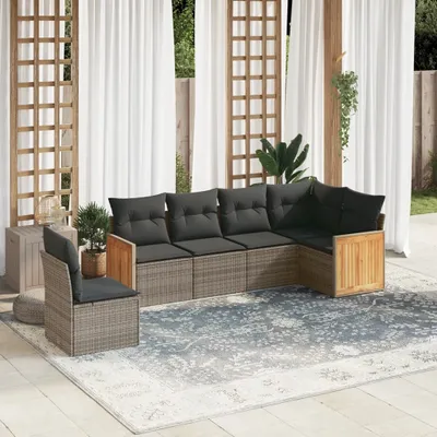 Produktbild von Design 6-tlg. Garten-Sofagarnitur mit Kissen Grau Poly Rattan, Gartenmöbel-Sets 2024 Neu