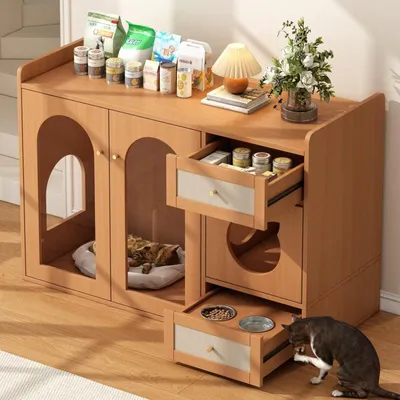 Immagine prodotto di Mobile per gatti - Cuccia per gatti - Casetta per gatti - Mobile per la lettiera - Noce - Lettiera nascosta - 120x45x83 cm
