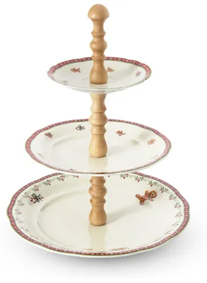 Produktbild von Etažér, světlé dřevo, vánoční porcelán, perníčky, Leander, 15 cm, 19 cm, 25 cm