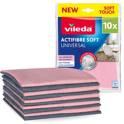 Zdjęcie produktu dla Zestaw 10 uniwersalnych ścierek z mikrofibry Vileda Actifibre Soft, w kolorach różowym i szarym