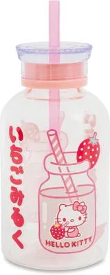 Productafbeelding van Glazen Melkfles met Rietje Aardbei Ontwerp 450 ml