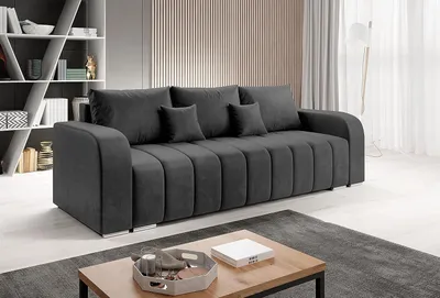 Produktbild von Easy4You Schlafsofa Pufetto - 245 cm - Velour Graphit - 3 Sitzer Sofa - Bettzeugbehälter - Couch mit Schlaffunktion - Stoff: MANILA 19