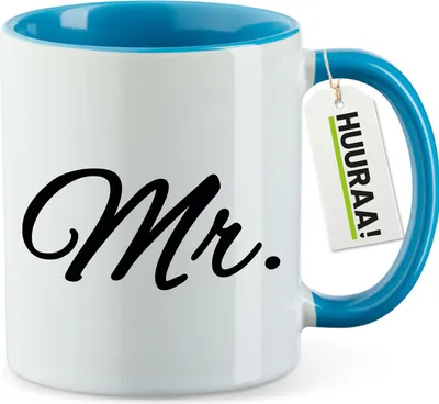 Produktbild von Huuraa Kaffeetasse Mr. Schriftzug 330ml Blau Keramik Kaffeebecher Geschenkidee