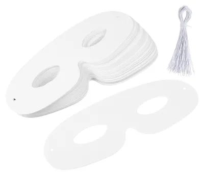 40 weiße Papiermasken zum Bemalen, DIY-Bastelmasken, 18,5 x 6,5 cm