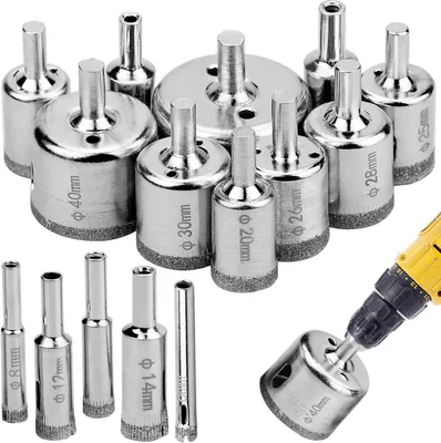 Produktbild von 15-teiliges Fliesenbohrer-Set, Diamantbohrer-Set für Glas, Fliesen, Porzellan, Marmor, Granit, 6 mm bis 50 mm