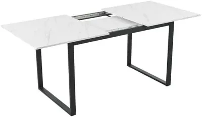 Produktbild von Esstisch ausziehbar 140/180 cm – Teleskoptisch mit Marmoroptik & Metallgestell – rechteckiger Küchentisch für 6-8 Personen – Weiß
