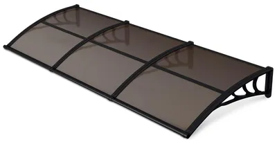 Zdjęcie produktu dla Ikodm, daszczyk nad drzwi wejściowe z rynną, 300 x 100 cm, poliwęglan, czarny/brązowy