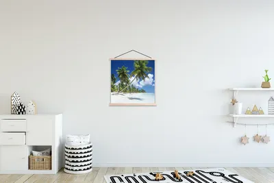 Produktbild von MuchoWow® Textilposter Strand - Palme - Tropisch 40x40 cm mit holzfarbenen Rahmen - Posterleiste