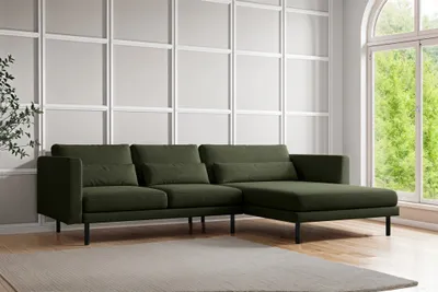 Produktbild von Ecksofa Designersofa AGADA in Stoff Verita Flaschengrün Ottomane Rechts
