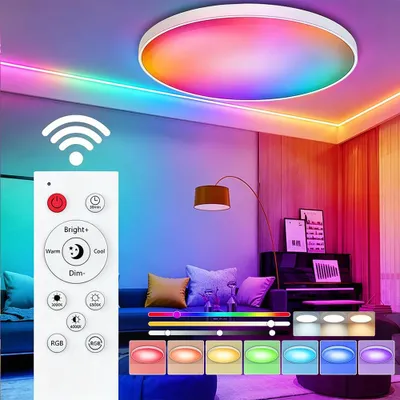 Produktbild von 24W 30CM Led Deckenleuchte Weiß Dimmbar RGB Farbwechselnde Deckenlampe Mit Fernbedienung Wohnzimmer Schlafzimmer Rund