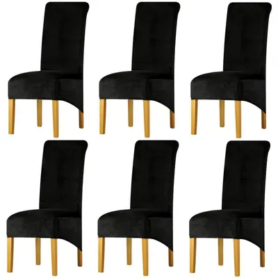 Productafbeelding van Set van 6 fluwelen stoelhoesjes, afneembaar en wasbaar, met stretchstof, geschikt voor eetkamerstoelen, keukenstoelen en restaurantstoelen, kleur: zwart