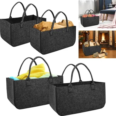 Image de XINZI 4 pièces Sacs en feutre Sac à bois de cheminée en feutre, Panier à bois de cheminée pliable Sac en feutre Shopper pour le bois Journaux Sac à bois de cheminée en feutre - Gris foncé