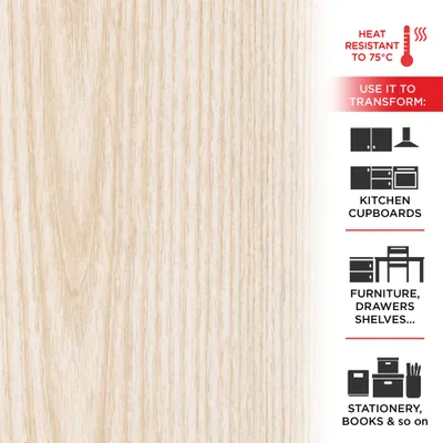 Produktbild von Alkor 3800042 Möbelklebefolie, Eschenoptik weiß, 45 cm x 2 m