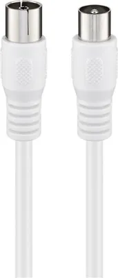 Image de Goobay 66613 Câble d'antenne (classe A, >85 dB), 2x blindé, 1.5 m, blanc - Prise coaxiale mâle > Prise coaxiale femelle (entièrement blindée)