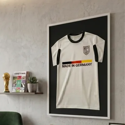 Image de K-Möbel Cadre pour maillot en bois véritable, blanc, 60 x 80 cm - Fabriqué en Allemagne - Vitrine pour maillot avec fond noir et large cadre - Cadre profond - Grand cadre à remplir - Vitrine pour maillot