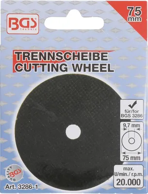 Product packaging for a cutting wheel.
