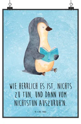 Produktbild von Mr. & Mrs. Panda Bild Pinguin Buch DIN A4 - Eisblau - Geschenk, Posterdruck, Plakat, drucke, Bücherwurm, Wandbild, Ferien, Freizeit, Urlaub, wanddeko