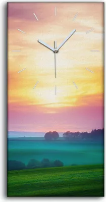 Produktbild von Wohnzimmer-Bild Leinwand Uhr Geräuschlos 30x60 Landschafts mit Sonnenuntergang - weiße Hände