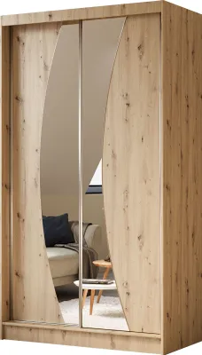 Produktbild von Masseno Schiebetürenschrank VOCE 120 cm Kleiderschrank Schlafzimmer Schrank 2-türig mit Spiegel Eiche Artisan
