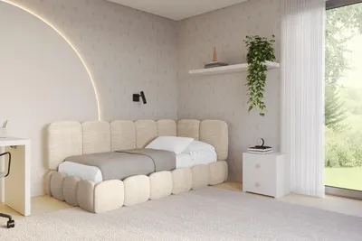 Produktbild von ALTDECOR Jugendbett mit Bettkasten AVRY - 80x200 - Beige - Poso 105 - Links angeordnet - Einzelbett mit Stauraum - Polsterbett Kinderbett
