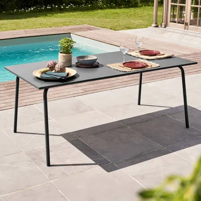 Image de Table de jardin rectangulaire en métal anthracite - Oviala Palavas
