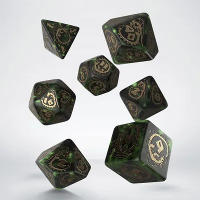Image de Dragons - Jeu de dés vert bouteille et or (7)