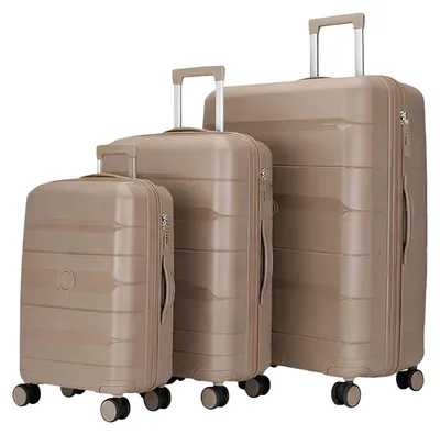 Zdjęcie produktu dla Avizar, 3-częściowy zestaw walizek z twardą obudową 55–65–75 cm z 4 podwójnymi kółkami, beżowy