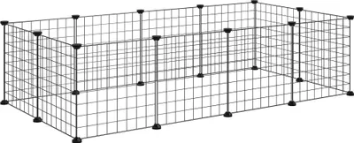 Image de Cage métallique pour petits animaux - Enclos de jeu avec 12 panneaux amovibles - Pour hamsters et hérissons - Système d'assemblage facile - 143 x 73 x 36 cm - Noir