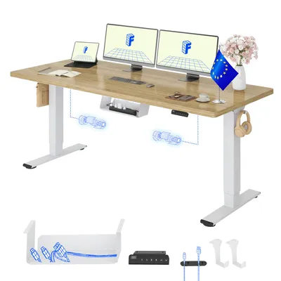 Image de Bureau électrique réglable en hauteur FLEXISPOT E1 Pro 180 x 80 cm (version UE), plateau monobloc de 25 mm, double moteur, capacité de charge de 120 kg, finition chêne naturel