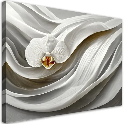 Produktbild von Leinwandbild Weiße Orchidee und 3D-Abstraktion 120x80 Feeby Weiß bild für die wand bereit zum aufhängen