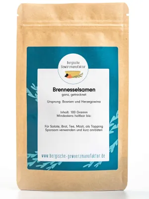 Produktbild von Brennnesselsamen ganz, getrocknet – 100 g. Zum Verfeinern von Müsli, Smoothies und Salaten, aromatisch und vielseitig