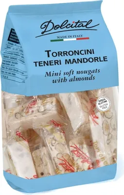 Produktbild von Torroncini mit Mandeln, soft, Torroncini Teneri Mini Mandorle, 130g, weißer Nougat, Dolcital