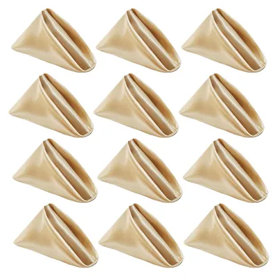 Image de 12 Serviettes en satin or champagne - 50 x 50 cm