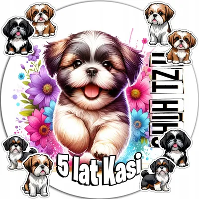 Immagine prodotto di Targhetta per torta 20 cm – Cani Shih Tzu, decorazione di compleanno + nome 15 cm, 18 cm