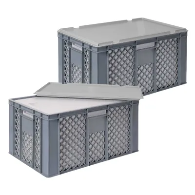 Produktbild von 2x 31,6 Liter Thermobox aus EPS in Eurobox durchbrochen 600x400x320 mm + Deckel grau
